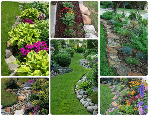 collage of rock and pebble edging.
